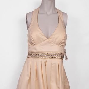 Cream/Off-White Halter Criss-Cross Party Dress(13)